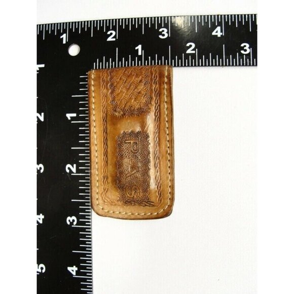 Leather Money Clip Textured Monogrammed "P.A.S." Credit Card Cash ID Holder - Picture 10 of 11
